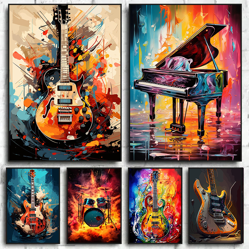 Musical Instrument Kit - Poster Seni Abstrak Warna-warni Alat Musik