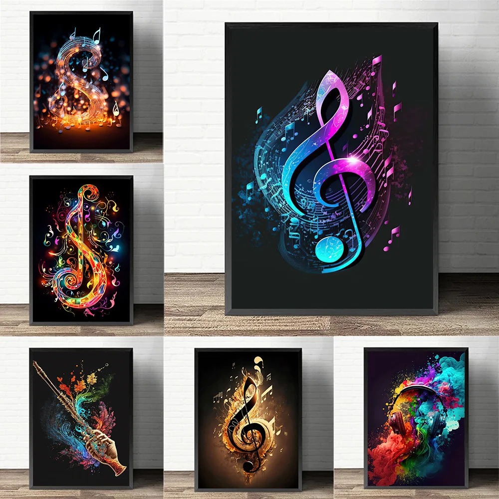Musical Instrument Image - Poster catatan musik warna-warni cetak ruang