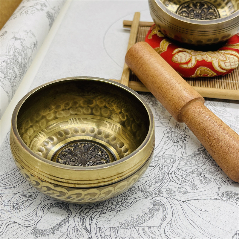 Tibetan Singing Bowl - Mangkuk Bernyanyi Tibet Kuningan Sanskerta untuk