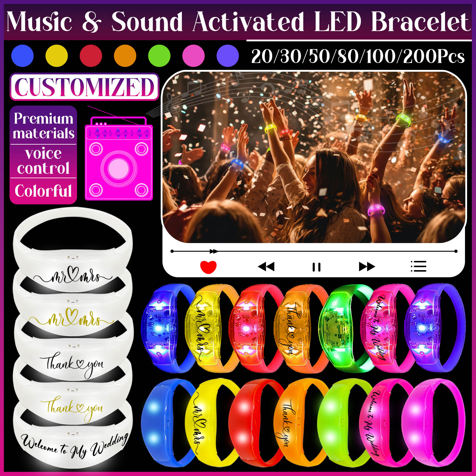 Musical Instrument Jewelry - 20-200 Buah Gelang LED Aktif dengan